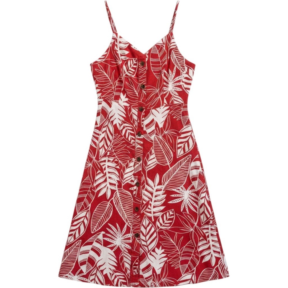 Old Navy Faux Button Front‎ Midi Dress Small Floral Linen Blend Coastal Tropical